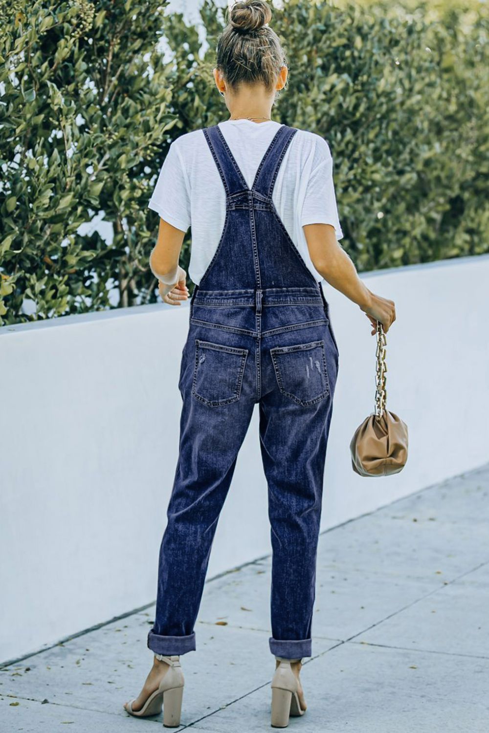 Vivian - Distressed Denim Overalls