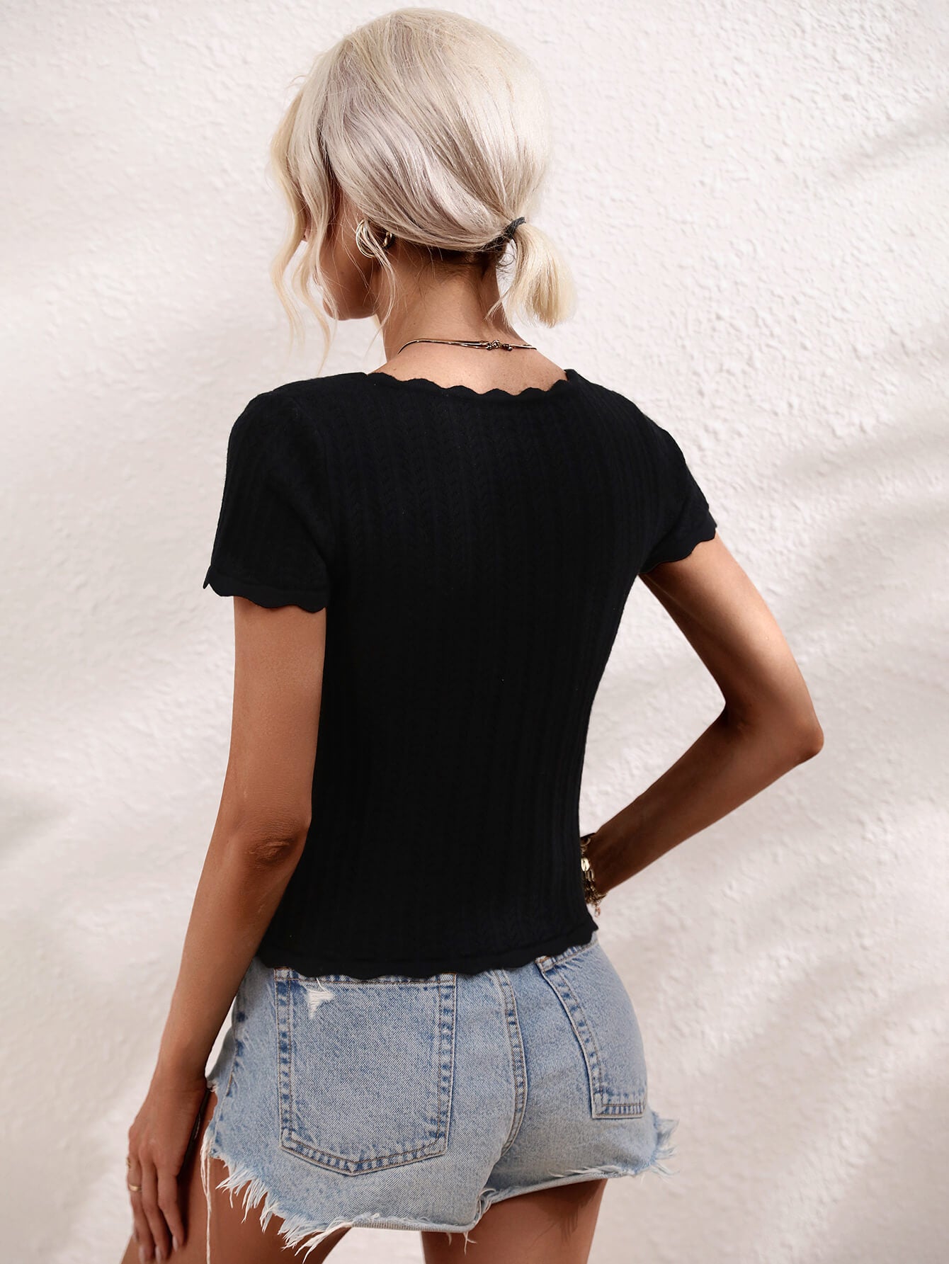 Antoinette - Scalloped Hem Square Neck Knit Top
