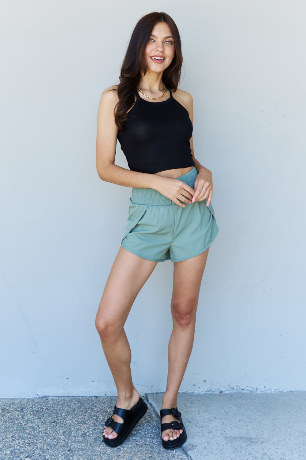 Luna - High Waistband Active Shorts in Pastel Blue
