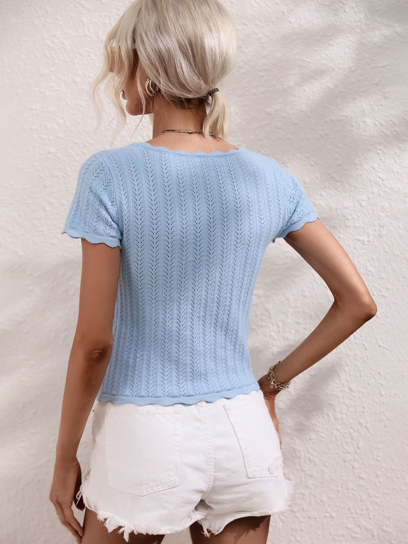 Antoinette - Scalloped Hem Square Neck Knit Top