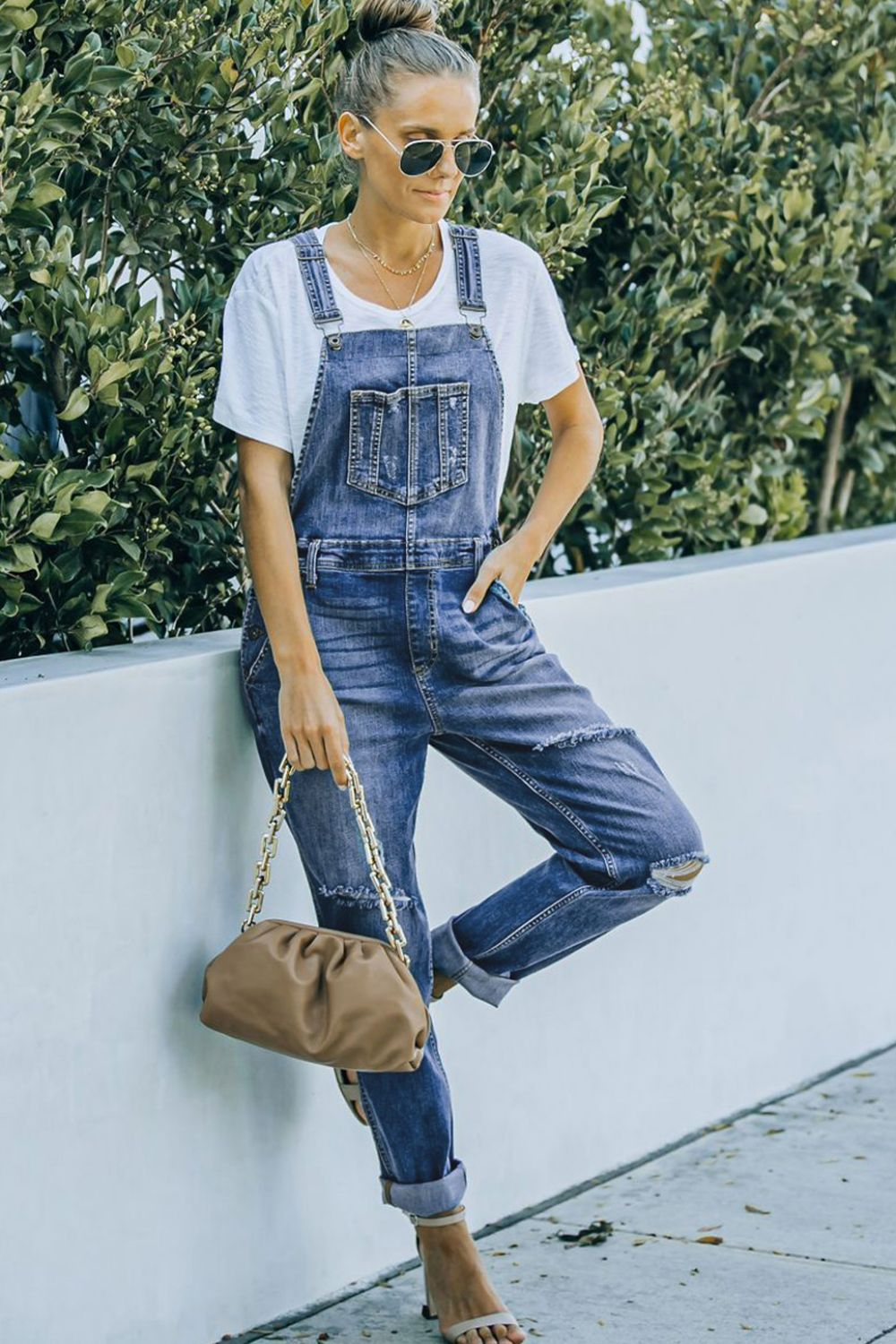 Vivian - Distressed Denim Overalls