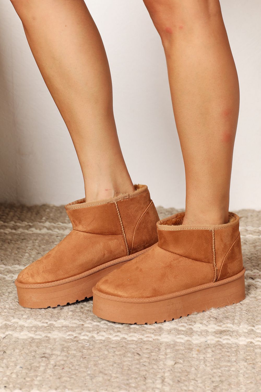 Noel - Legend Fleece Lined Chunky Platform Mini Boots (Camel)