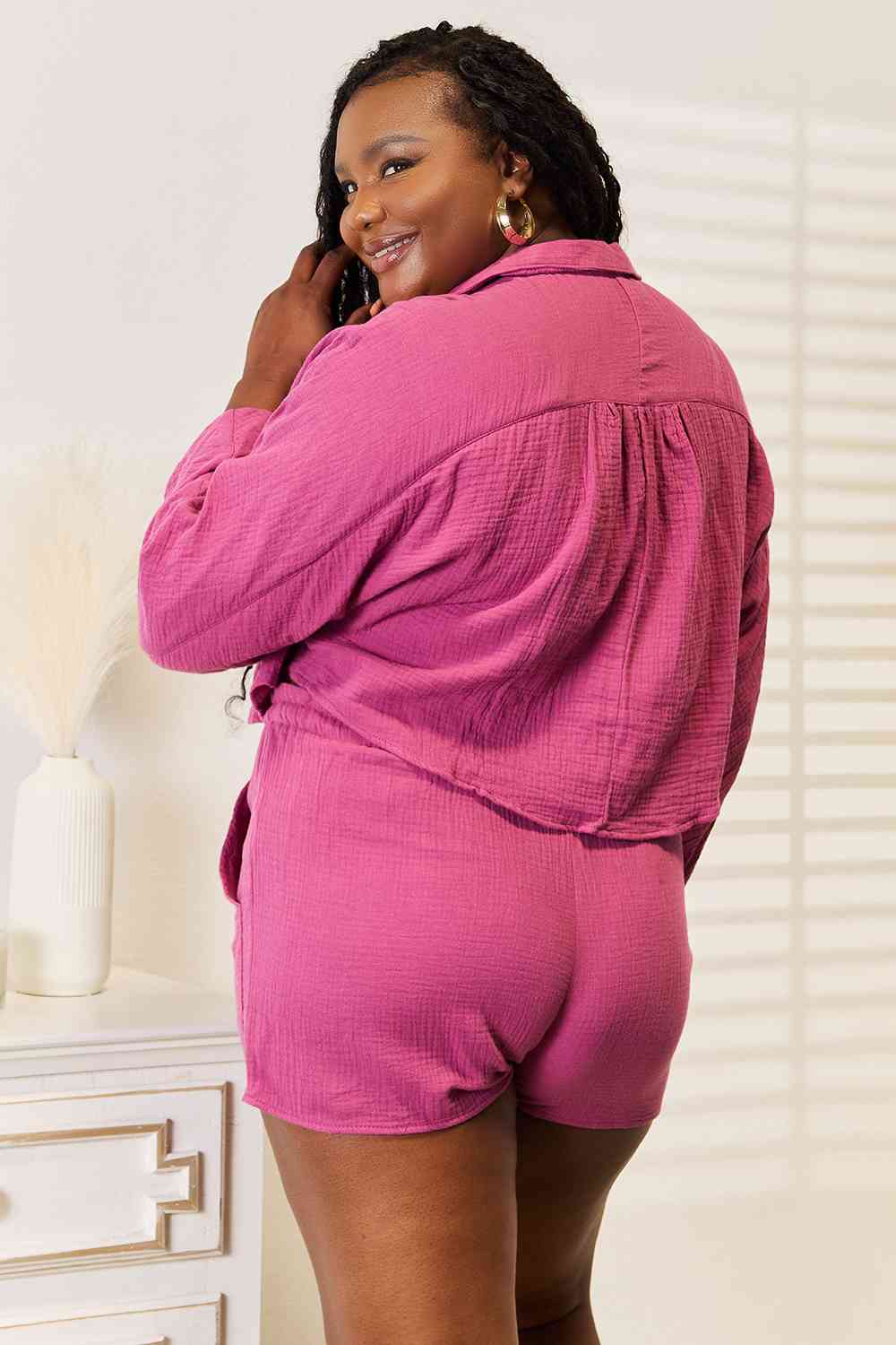 Tessa - Buttoned Long Sleeve Top and Shorts Set