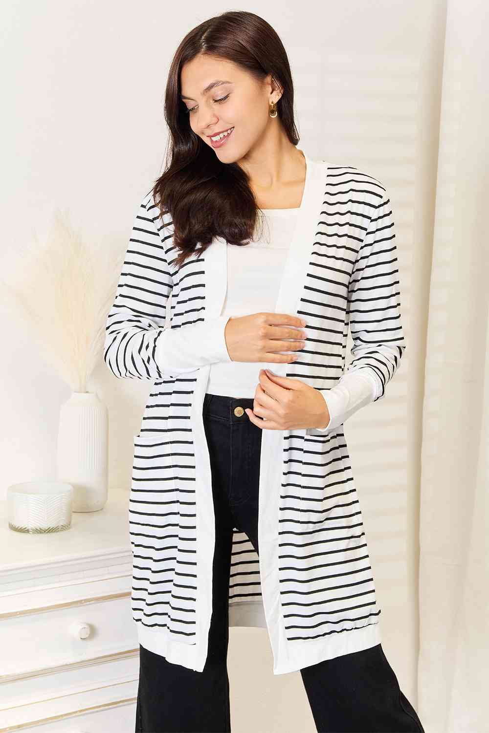 Amy - Striped Open Front Longline Cardigan