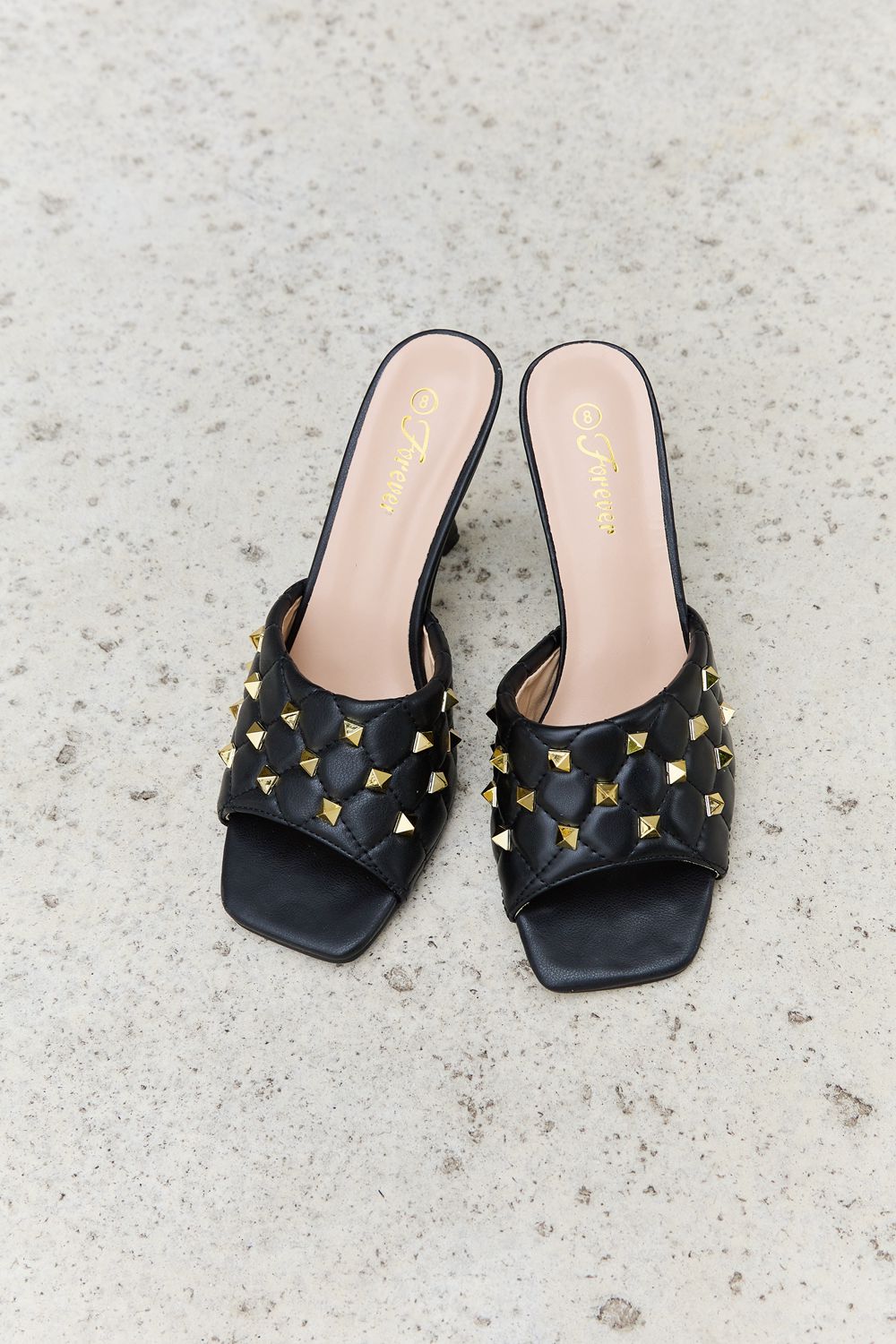 Wendy - Forever Link Square Toe Quilted Mule Heels in Black