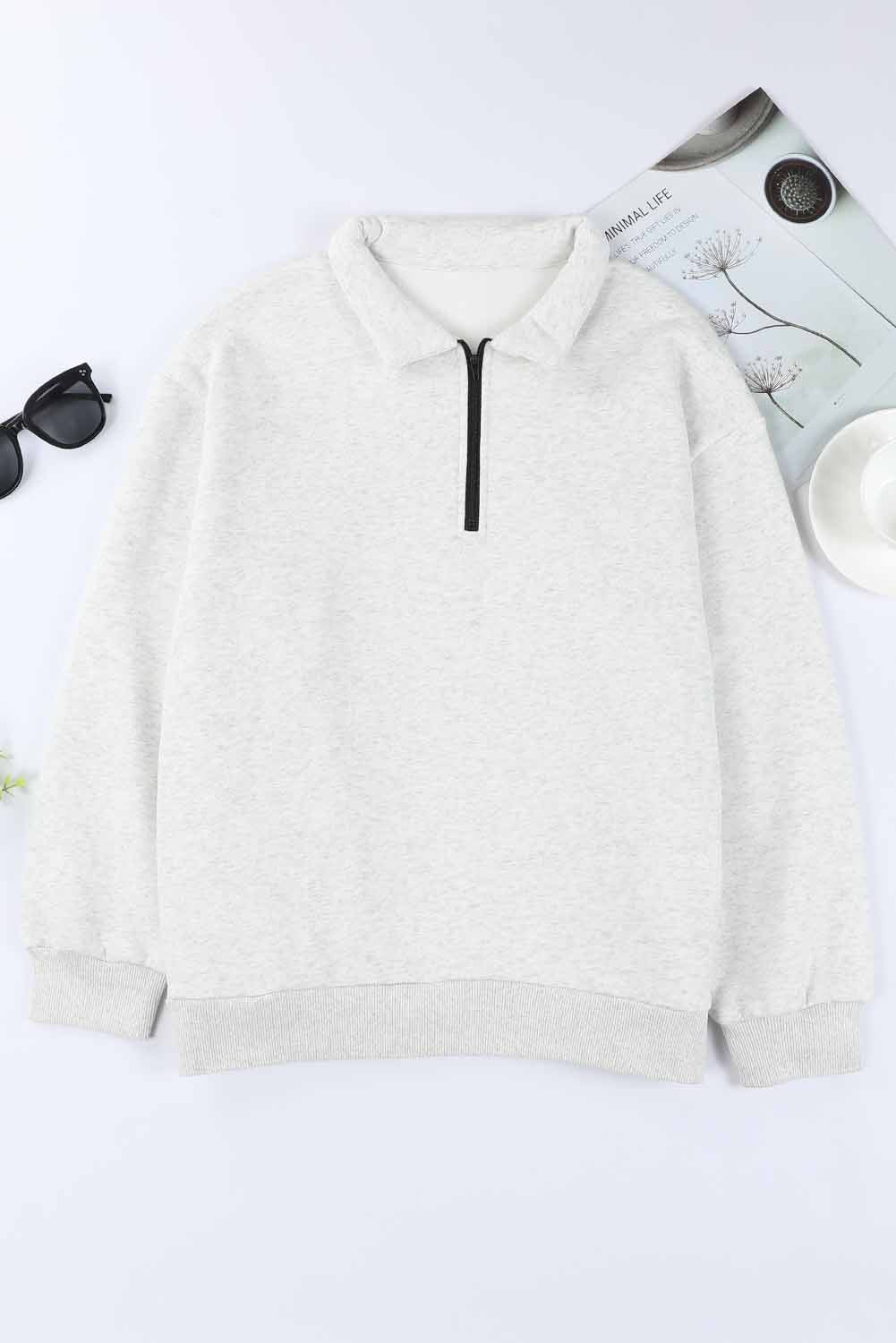 Ronda - Quarter Zip Dropped Shoulder Sweatshirt