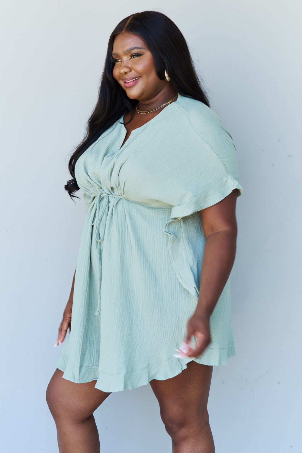 Cara - Ruffle Hem Dress with Drawstring Waistband
