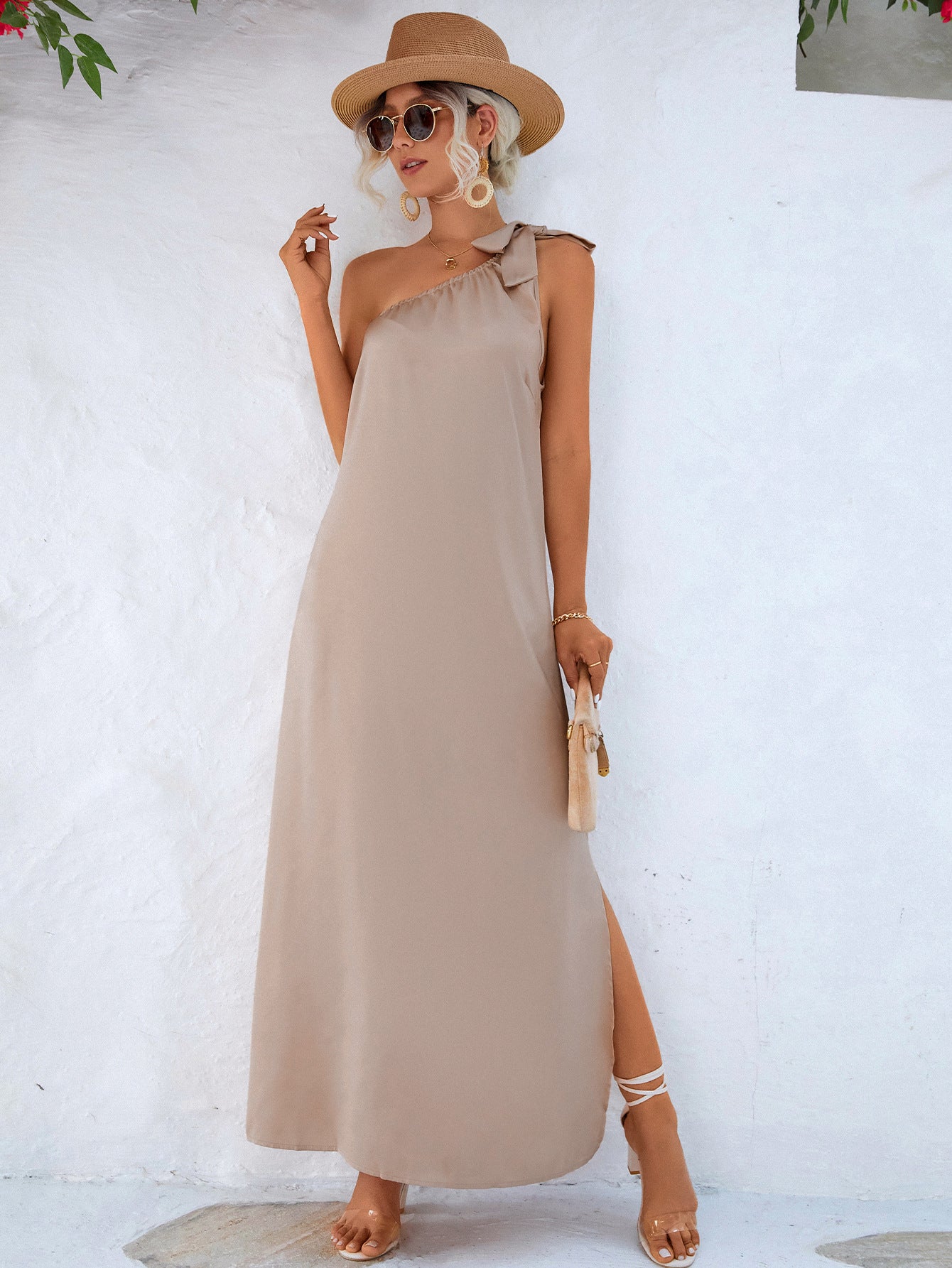 Michelle - One-Shoulder Slit Maxi Dress