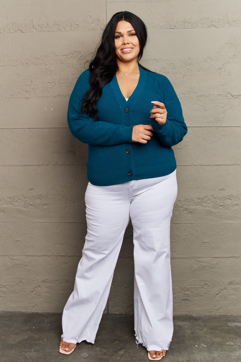 Toby - Zenana Button Down Cardigan in Teal