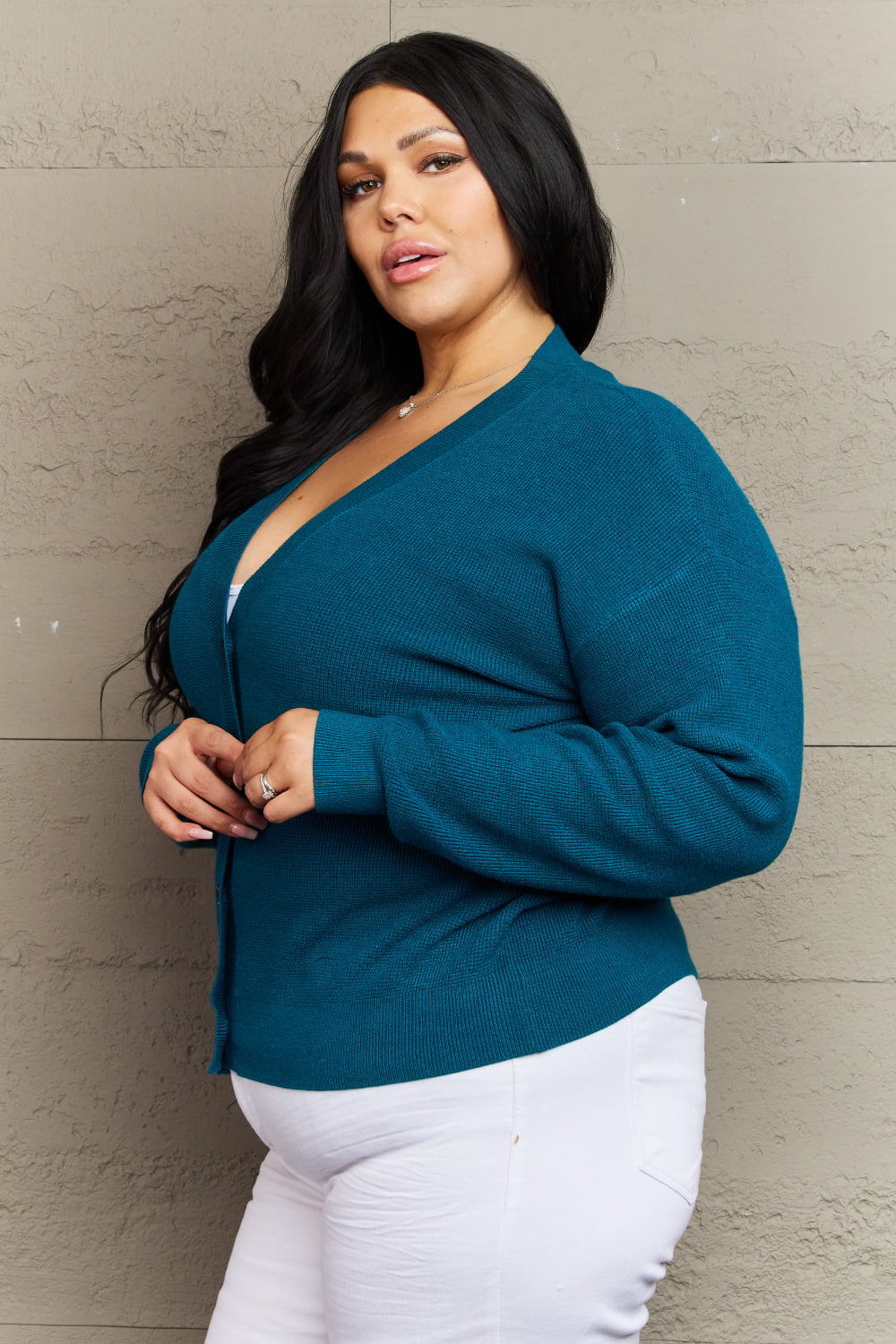 Toby - Zenana Button Down Cardigan in Teal