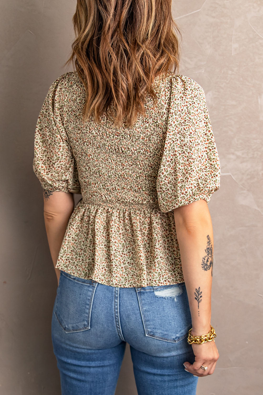 Reese - Peplum Dreams Smocked Balloon Sleeve Peplum Blouse