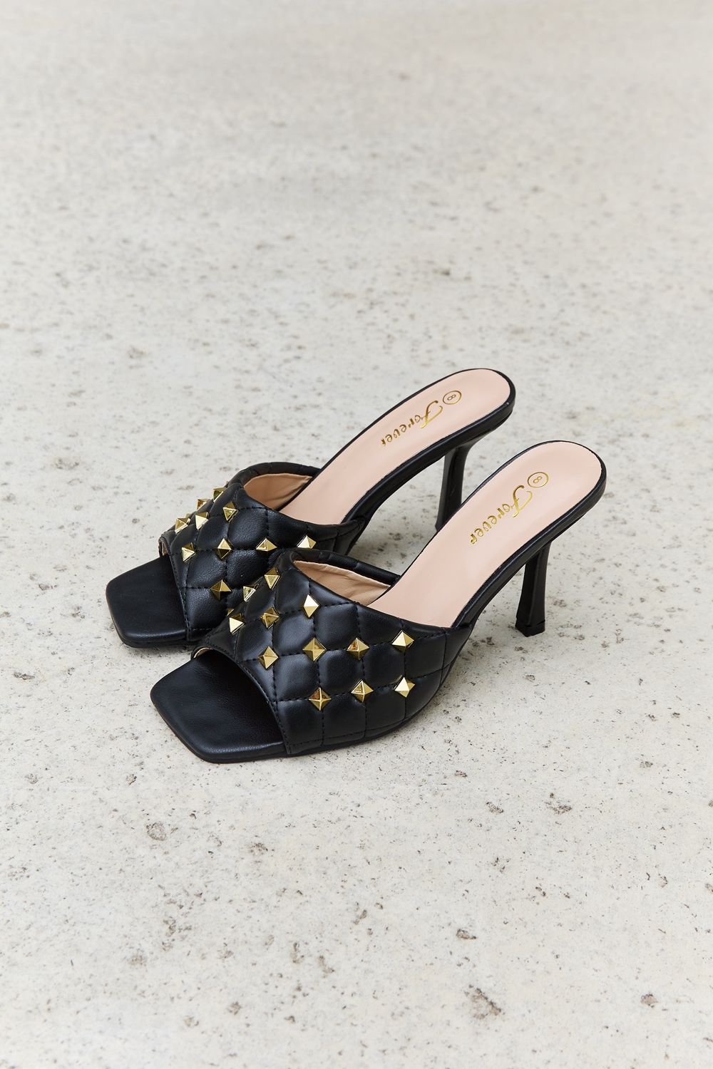 Wendy - Forever Link Square Toe Quilted Mule Heels in Black