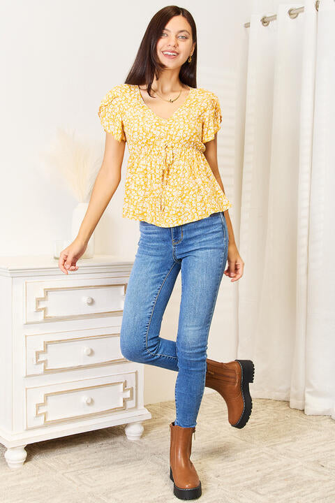 Lanni - Double Take Floral Petal Sleeve Babydoll Top