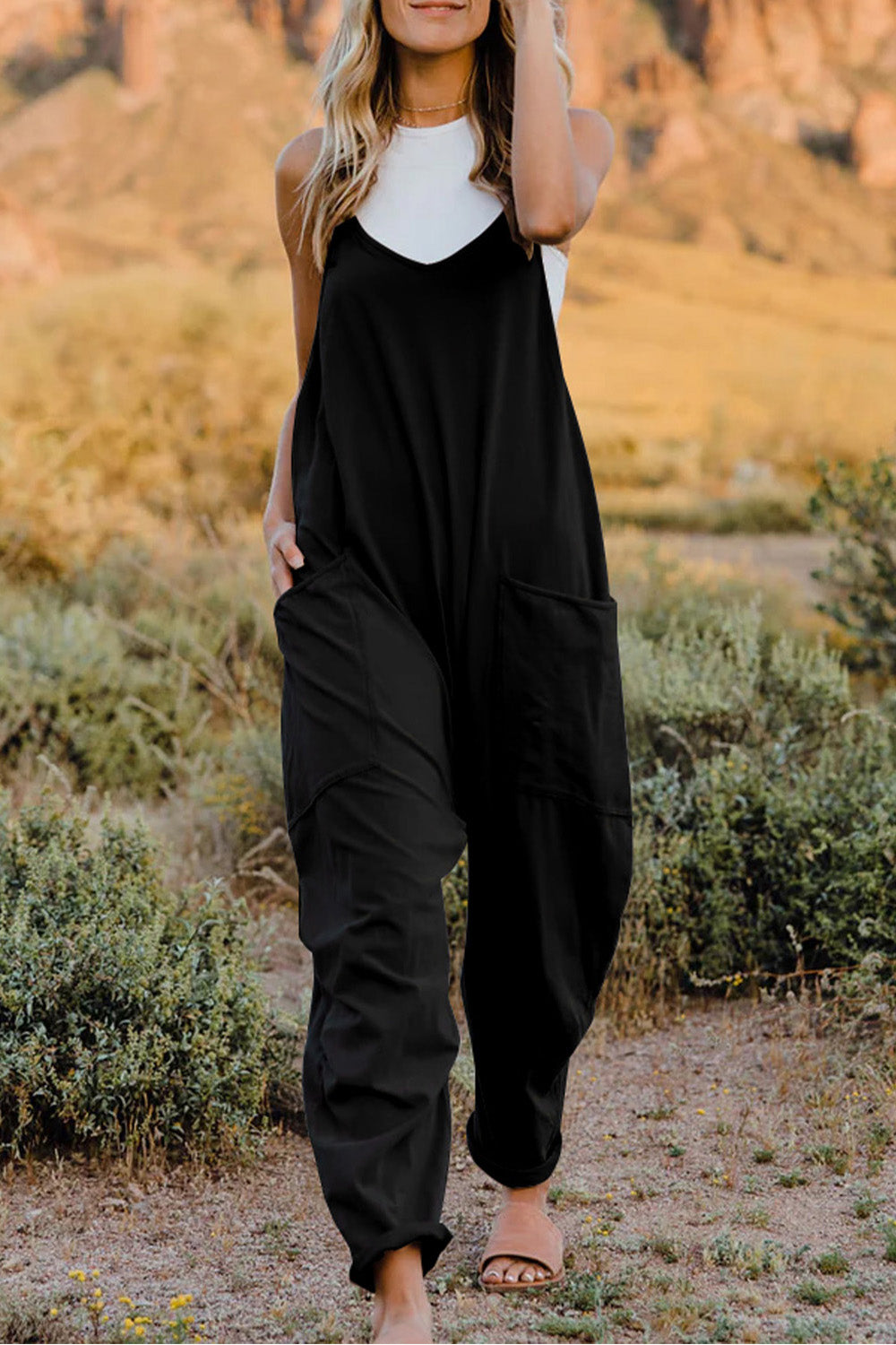 Essie - V-Neck Sleeveless Jumpsuit with Pocket