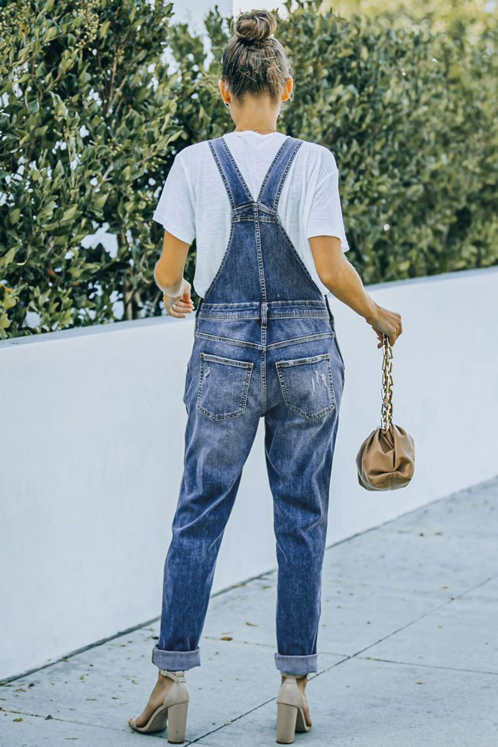 Vivian - Distressed Denim Overalls