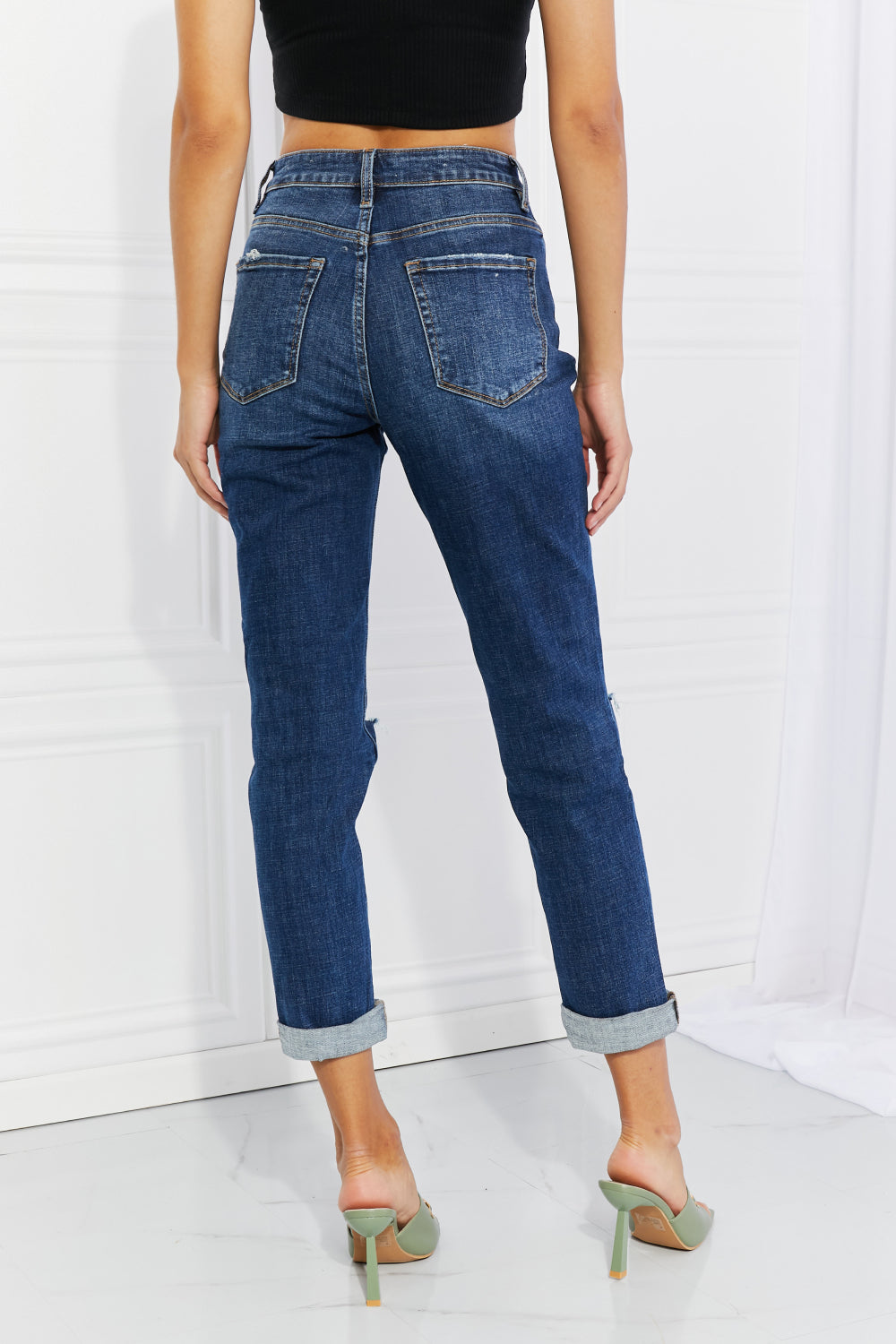 Cheri - Vervet by Flying Monkey Full Size Distressed Cropped Jeans with Pockets