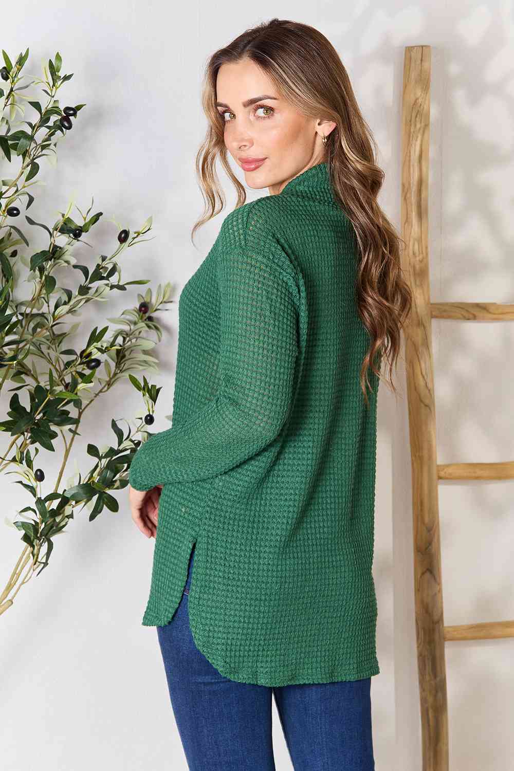 Carly - Dropped Shoulder Long Sleeve Slit Blouse