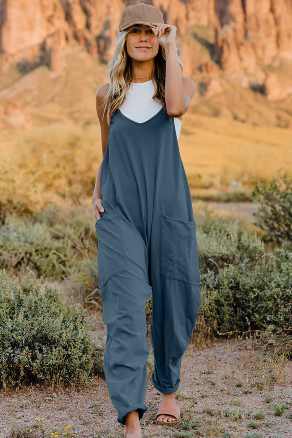 Essie - V-Neck Sleeveless Jumpsuit with Pocket