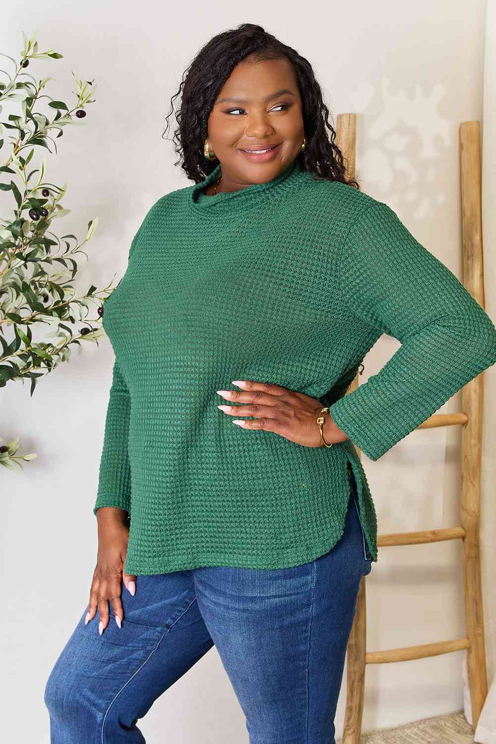 Carly - Dropped Shoulder Long Sleeve Slit Blouse