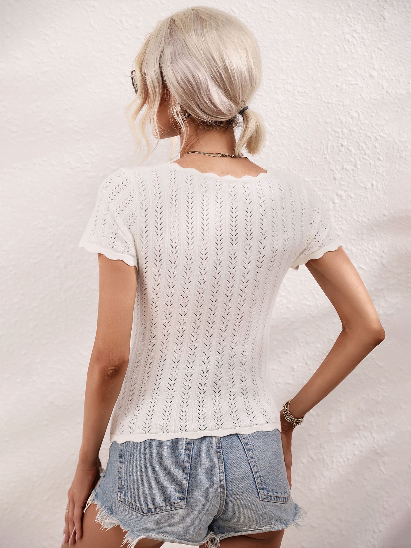 Antoinette - Scalloped Hem Square Neck Knit Top