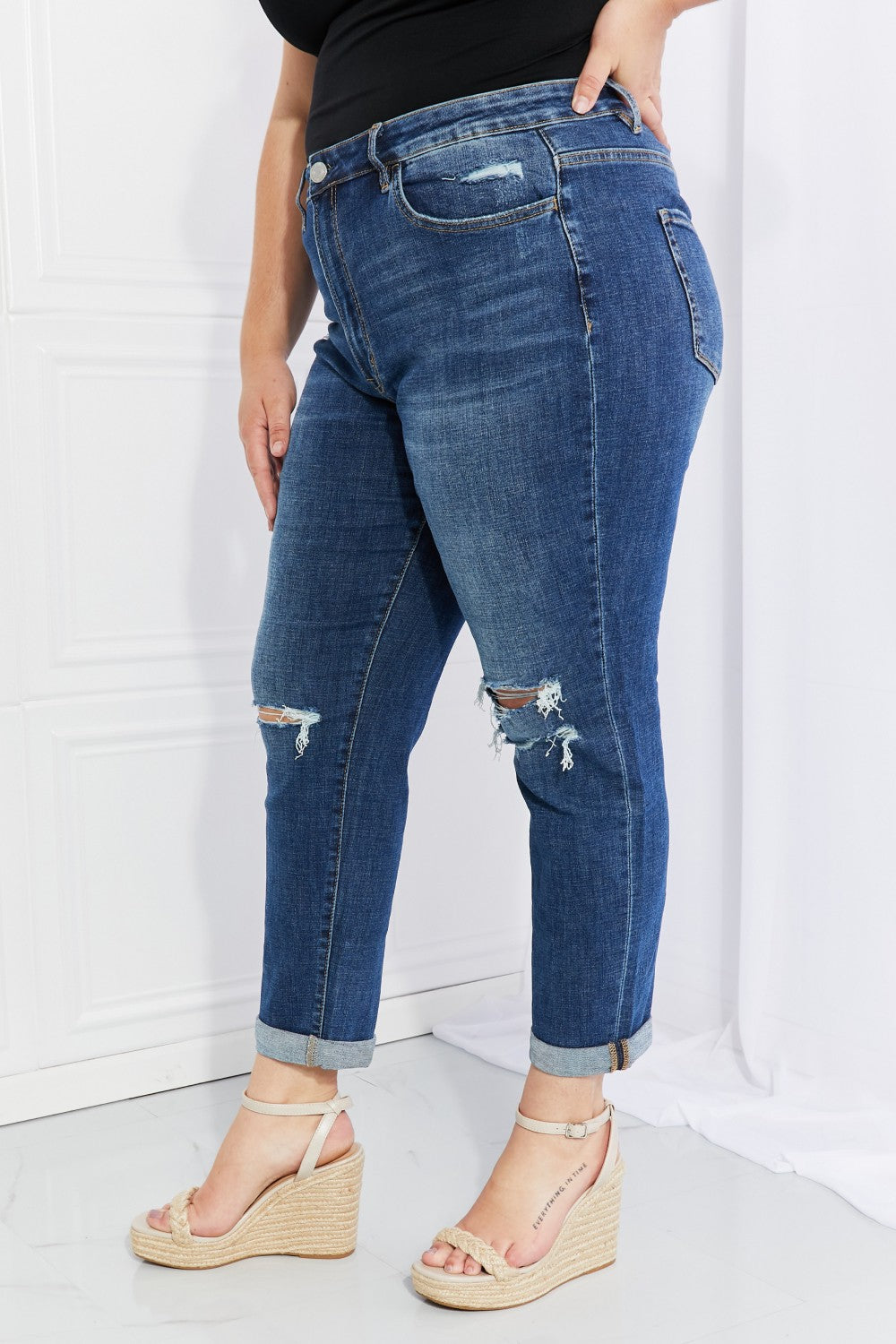 Cheri - Vervet by Flying Monkey Full Size Distressed Cropped Jeans with Pockets