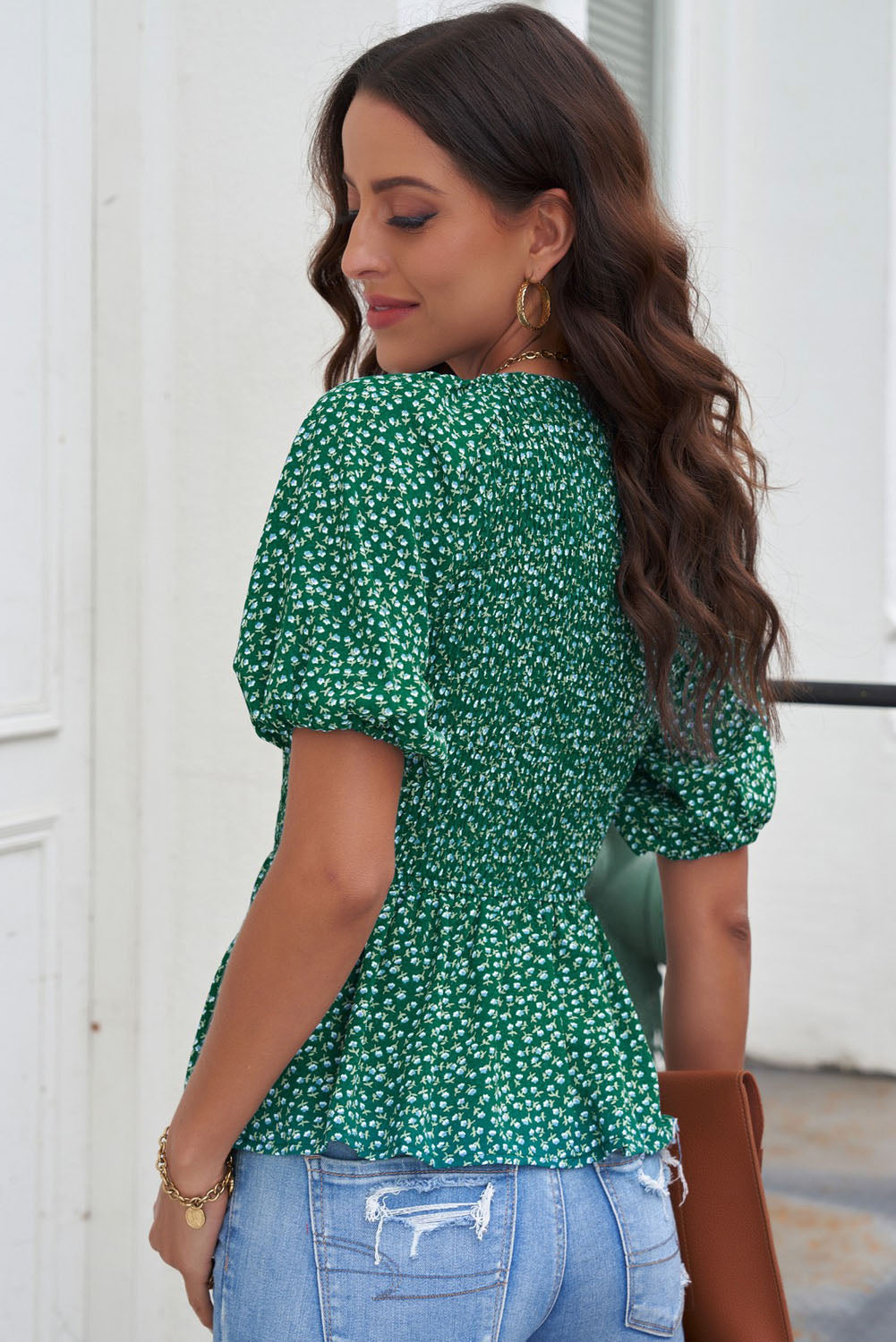 Reese - Peplum Dreams Smocked Balloon Sleeve Peplum Blouse