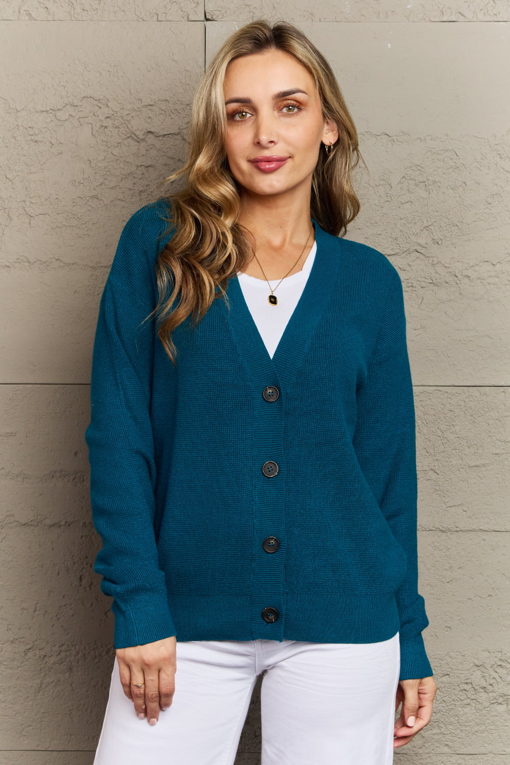 Toby - Zenana Button Down Cardigan in Teal