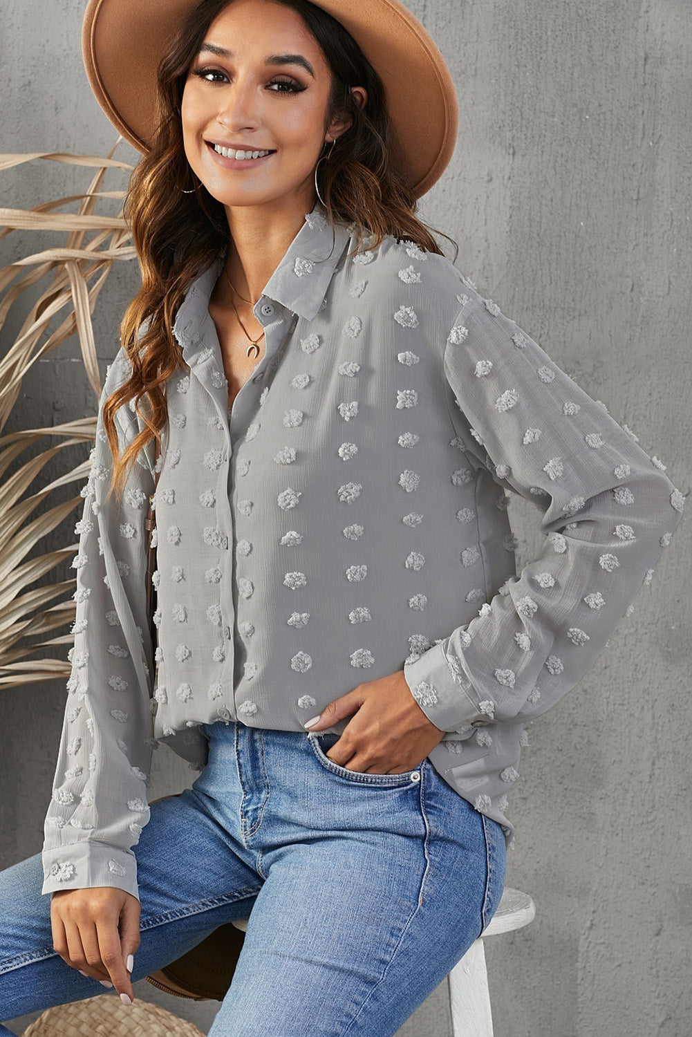 Bryn - Fray Dot Button-Up Shirt