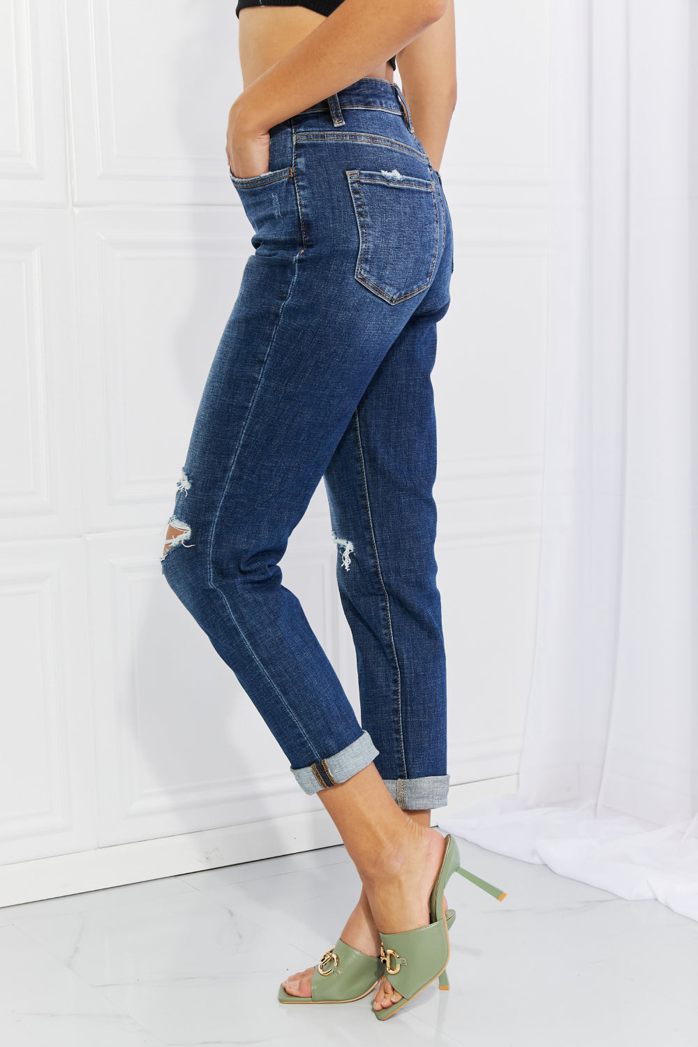 Cheri - Vervet by Flying Monkey Full Size Distressed Cropped Jeans with Pockets