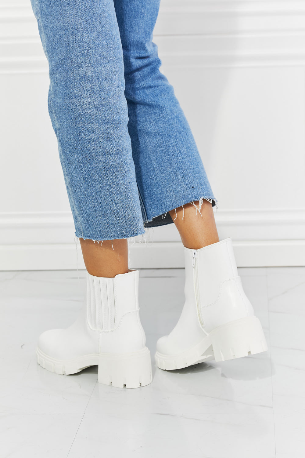 Betty - Chunky Sole Chelsea Boots (White)
