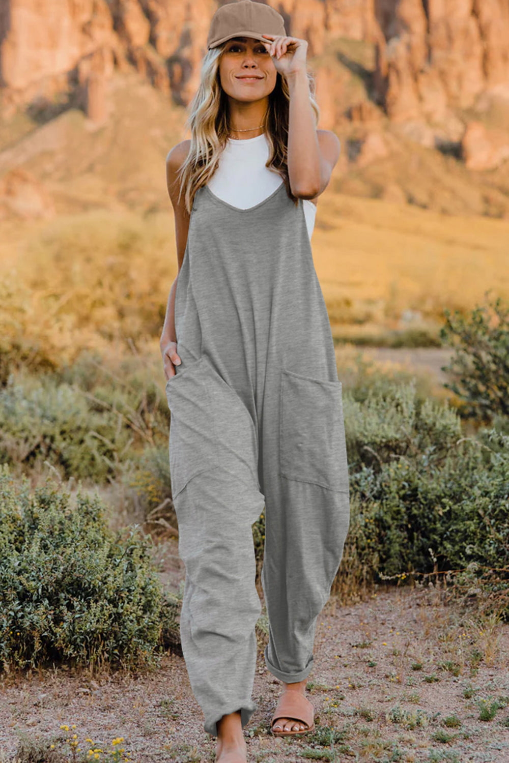 Essie - V-Neck Sleeveless Jumpsuit with Pocket