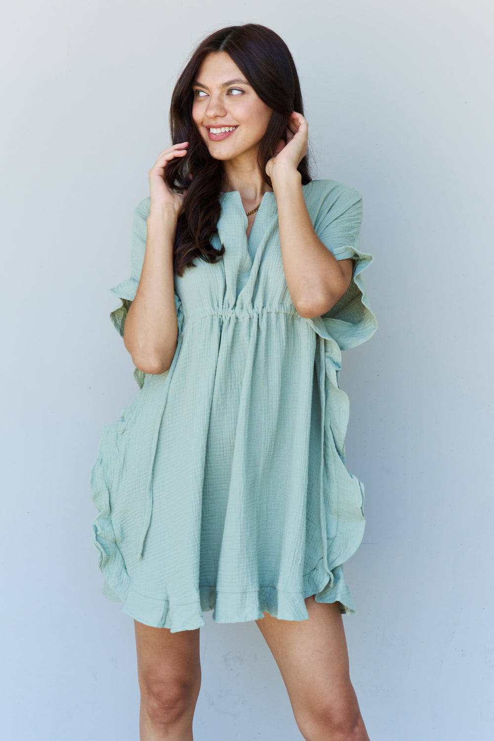 Cara - Ruffle Hem Dress with Drawstring Waistband