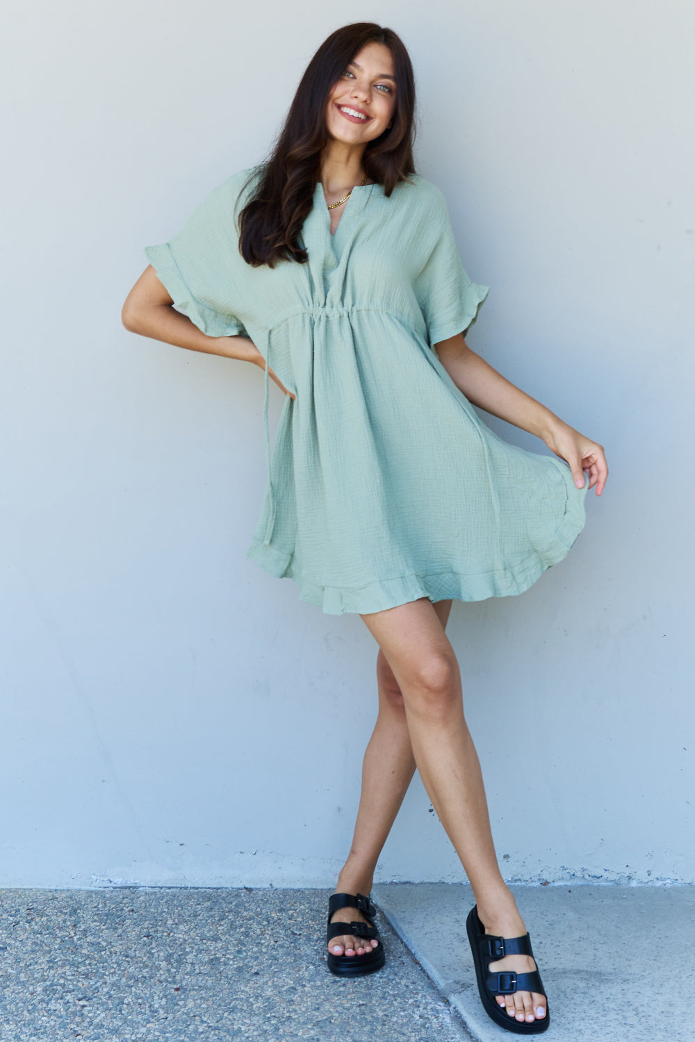 Cara - Ruffle Hem Dress with Drawstring Waistband