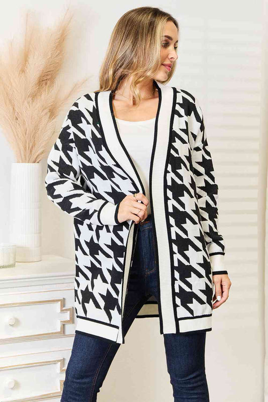 Charlie - Houndstooth Open Front Longline Cardigan