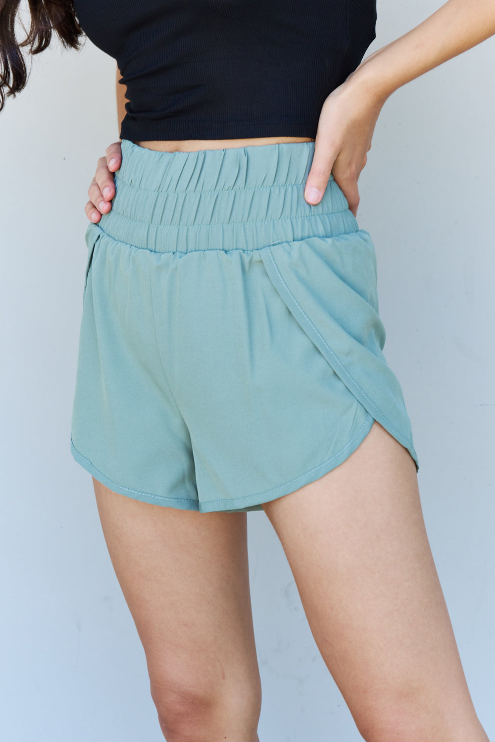 Luna - High Waistband Active Shorts in Pastel Blue