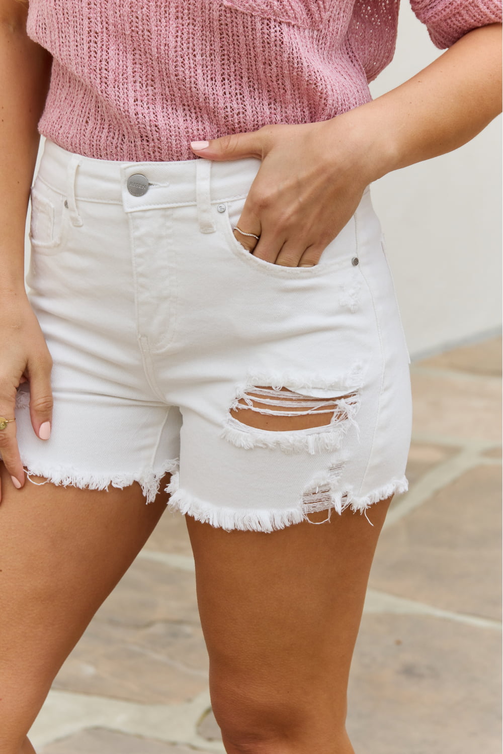 Lily - High Waisted Distressed Shorts