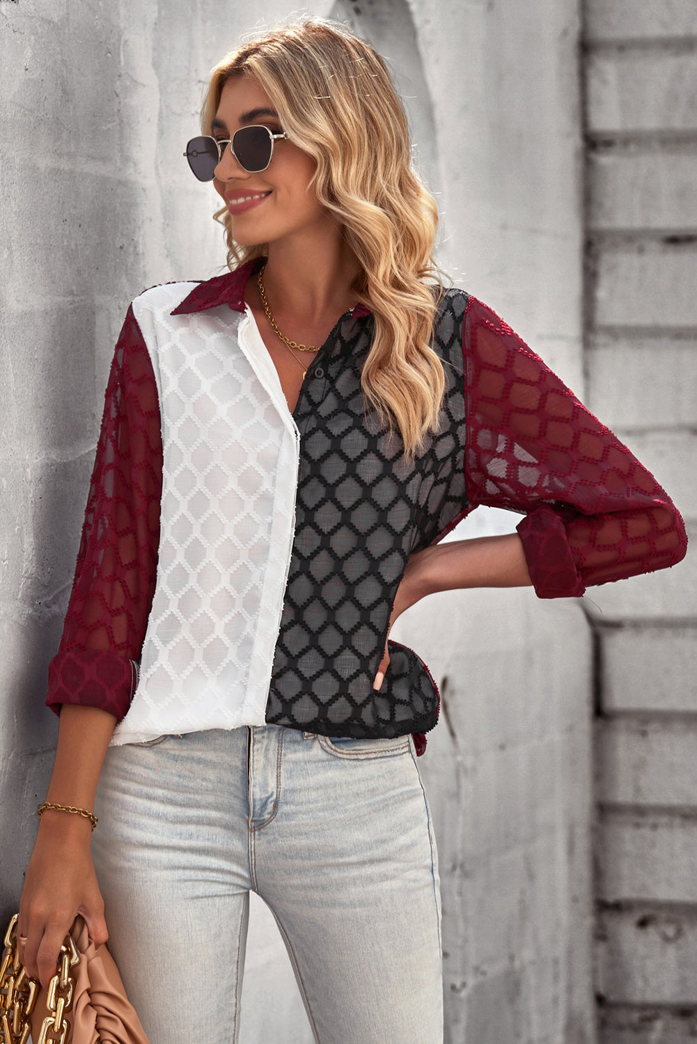 Allison - Diamond Button-Up Long Sleeve Shirt