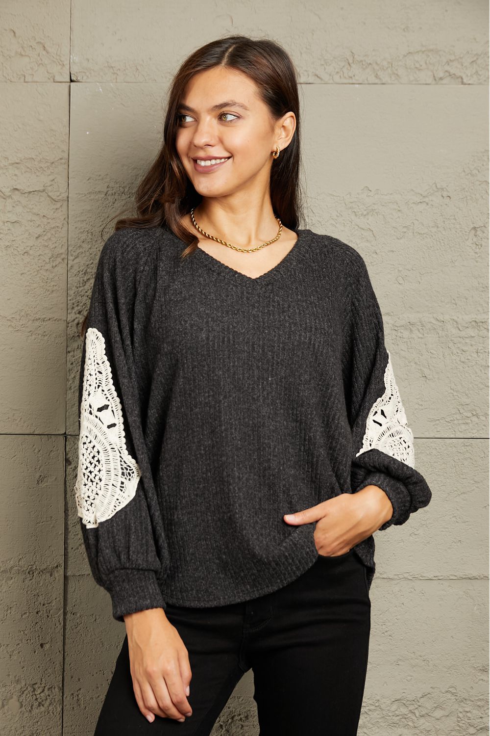 Stacy - Lace Patch Sweater (Black)