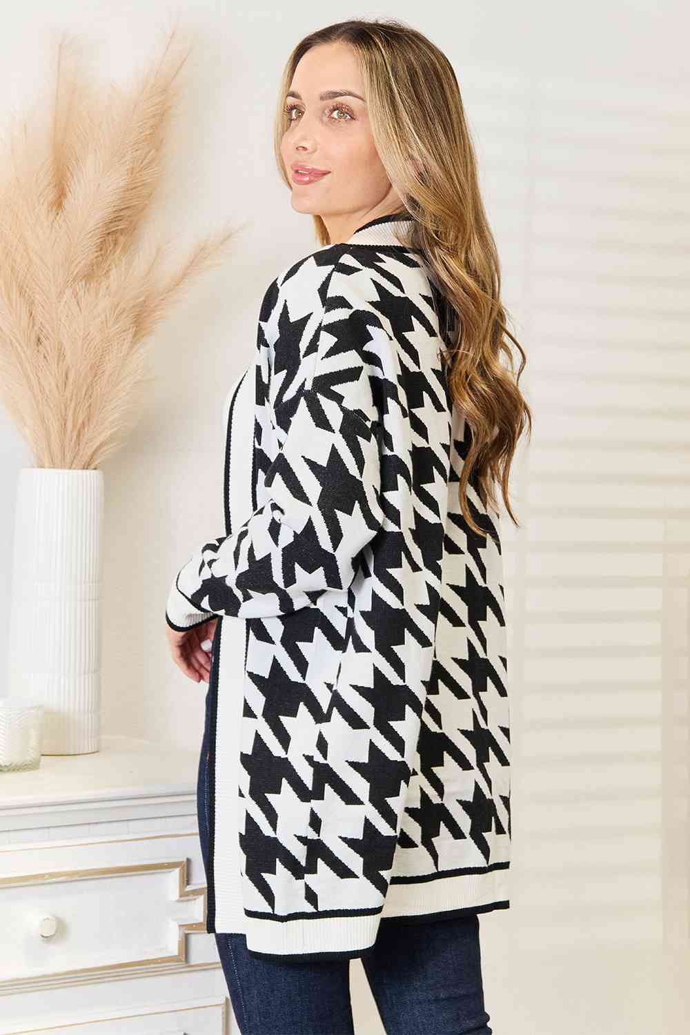 Charlie - Houndstooth Open Front Longline Cardigan