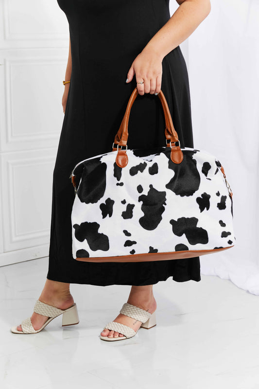 Meryl - Cow Print Plush Weekender Bag