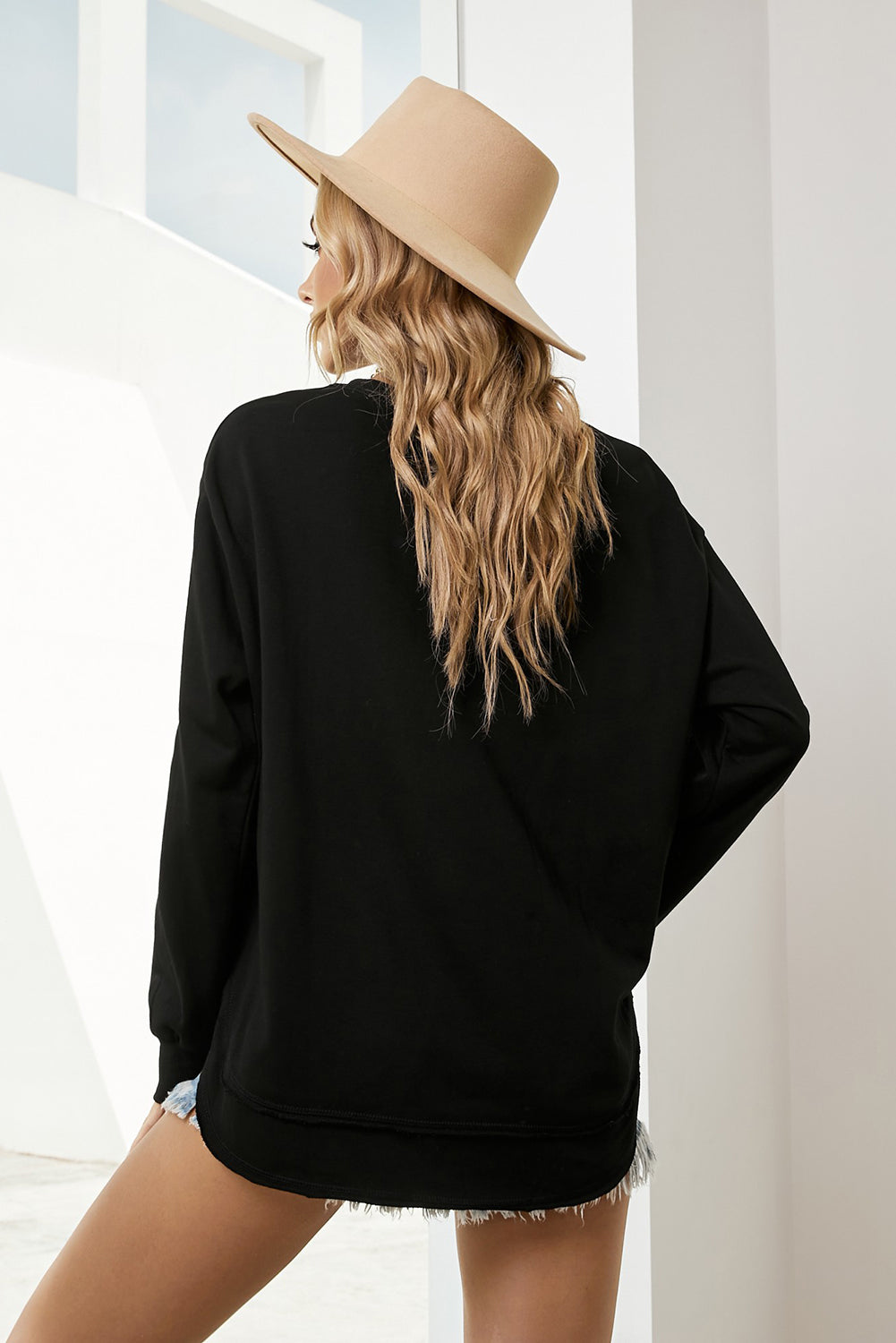 Rita - Side Slit Drop Shoulder Sweatshirt