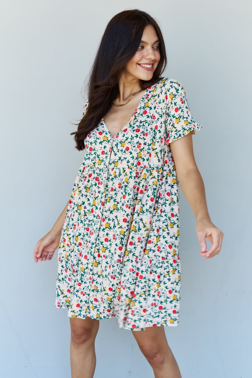 Fiona - V-Neck Ruffle Sleeve Floral Dress