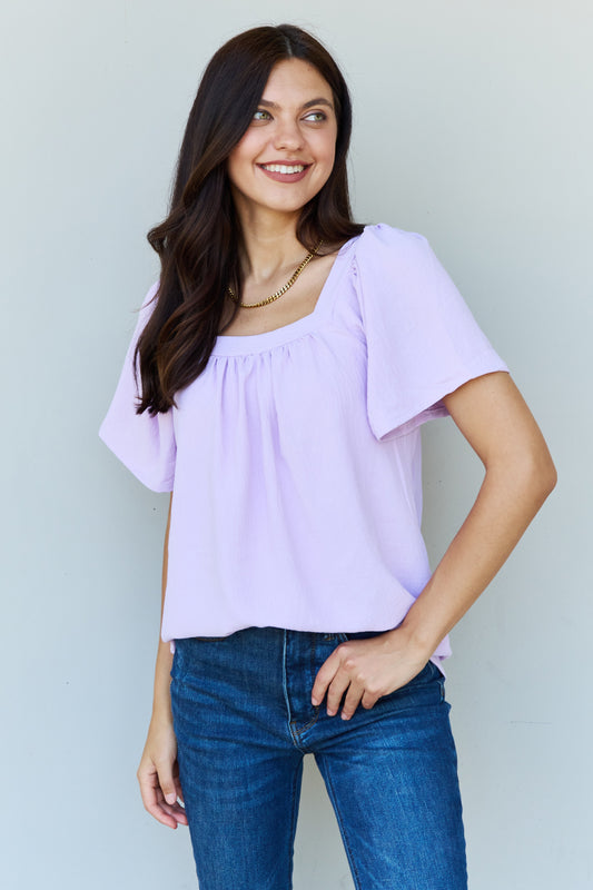 Nina - Square Neck Short Sleeve Blouse in Lavender