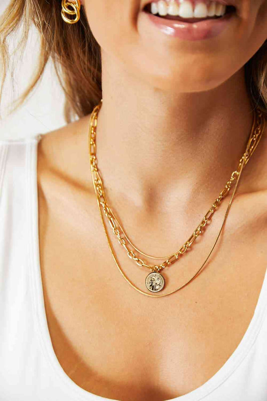 Tyra - Coin Pendant Triple-Layered Chain Necklace