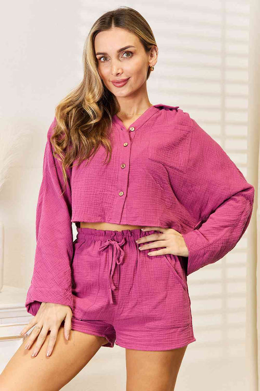Tessa - Buttoned Long Sleeve Top and Shorts Set