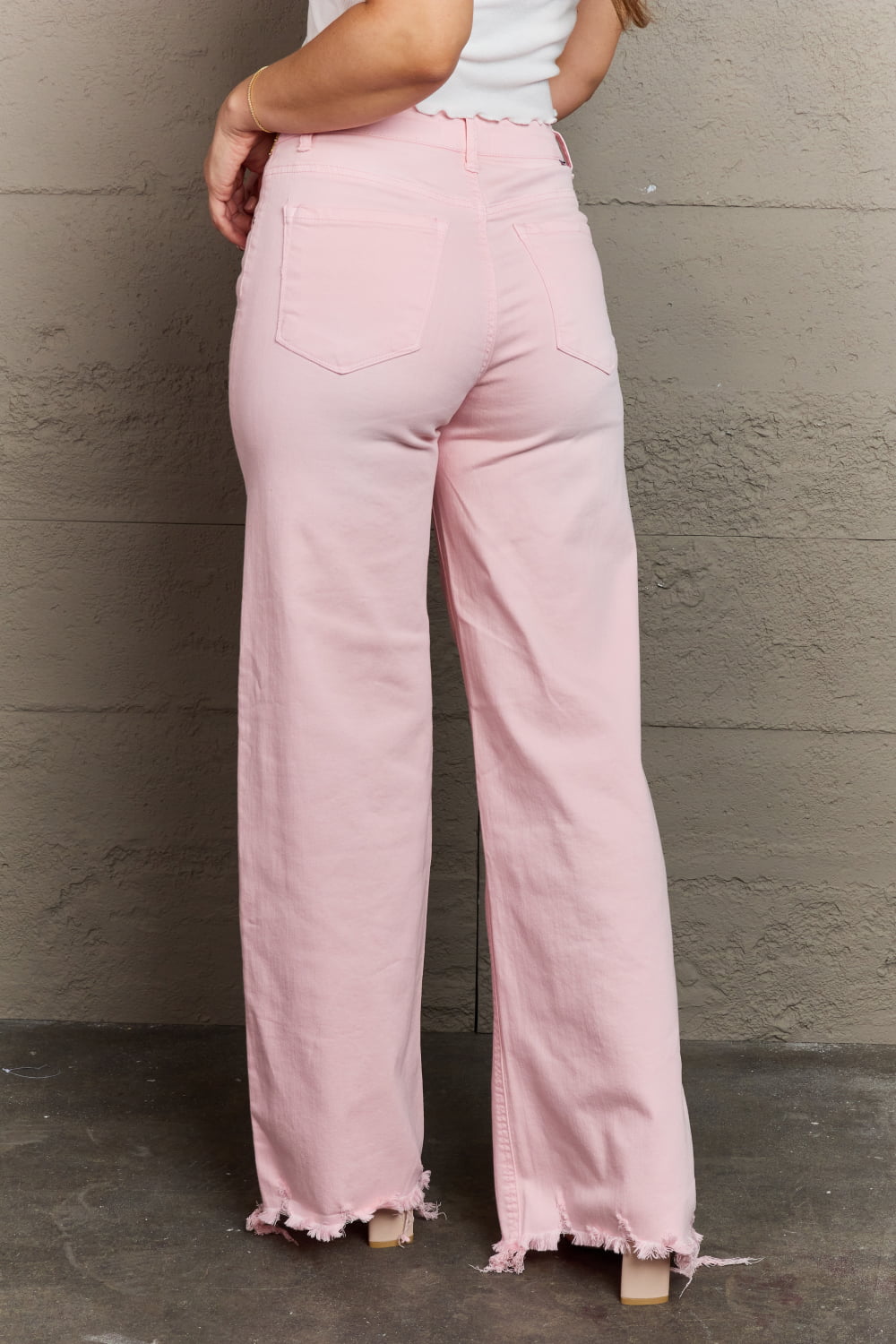 Raelene - High Waist Wide Leg Jeans in Light Pink