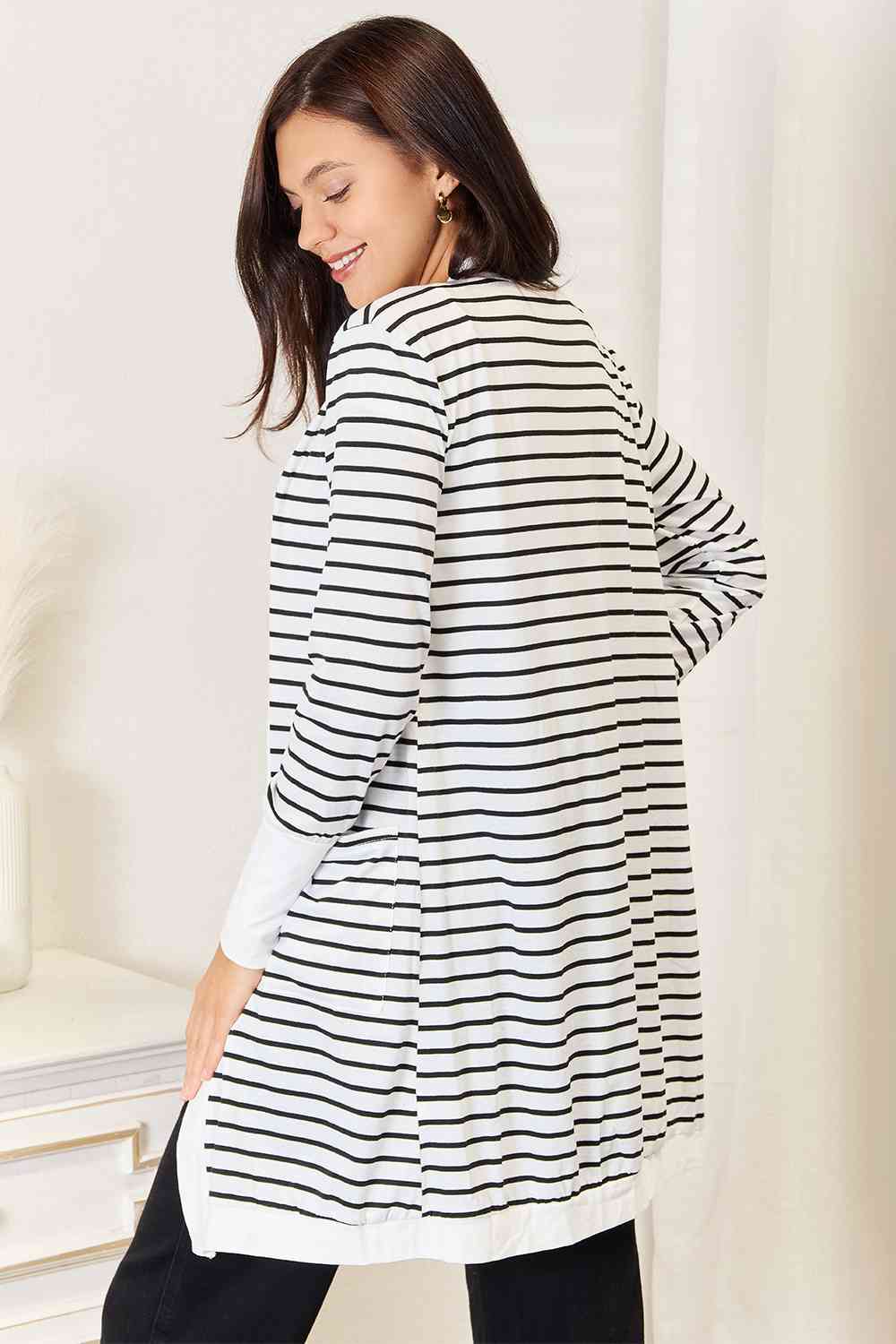 Amy - Striped Open Front Longline Cardigan