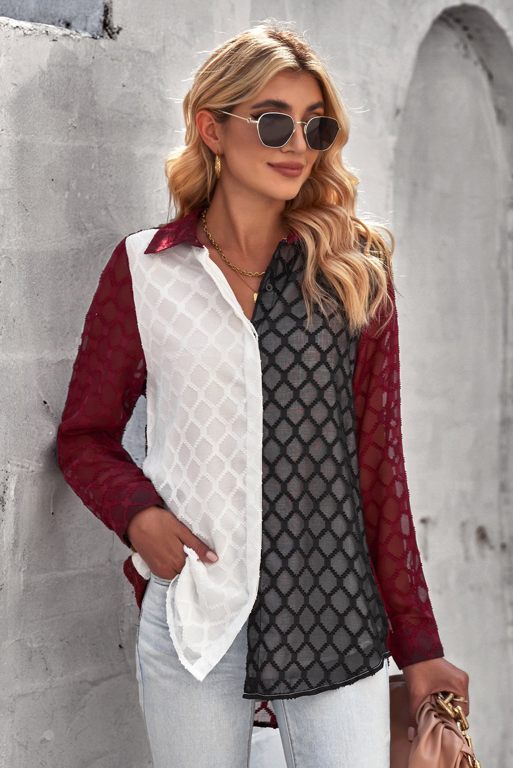 Allison - Diamond Button-Up Long Sleeve Shirt