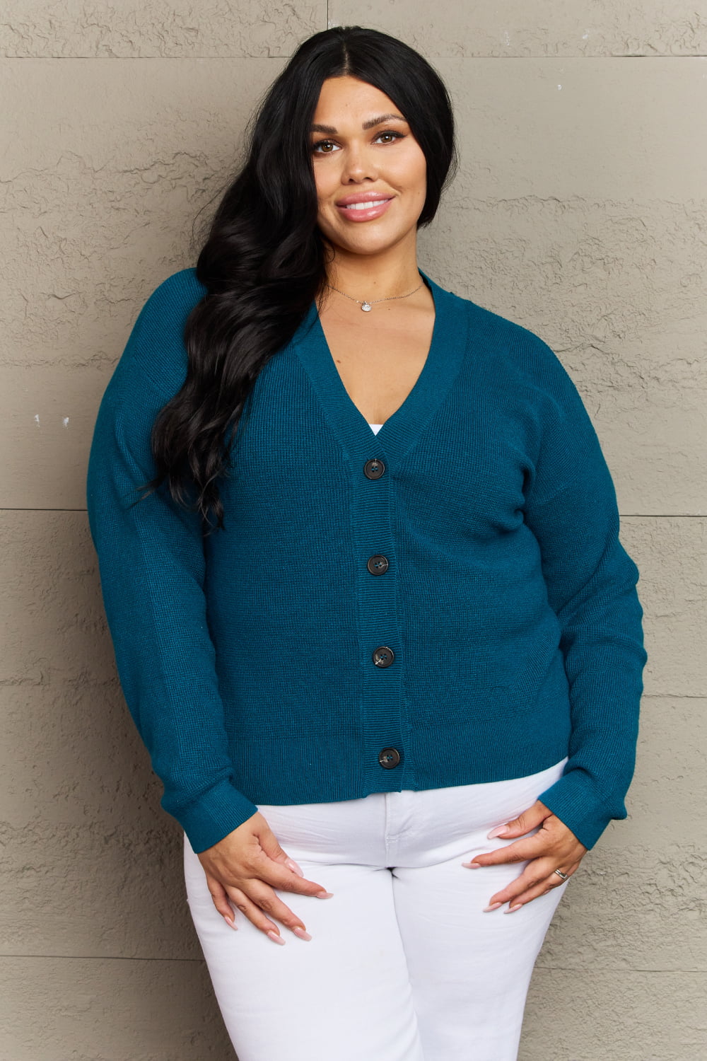 Toby - Zenana Button Down Cardigan in Teal
