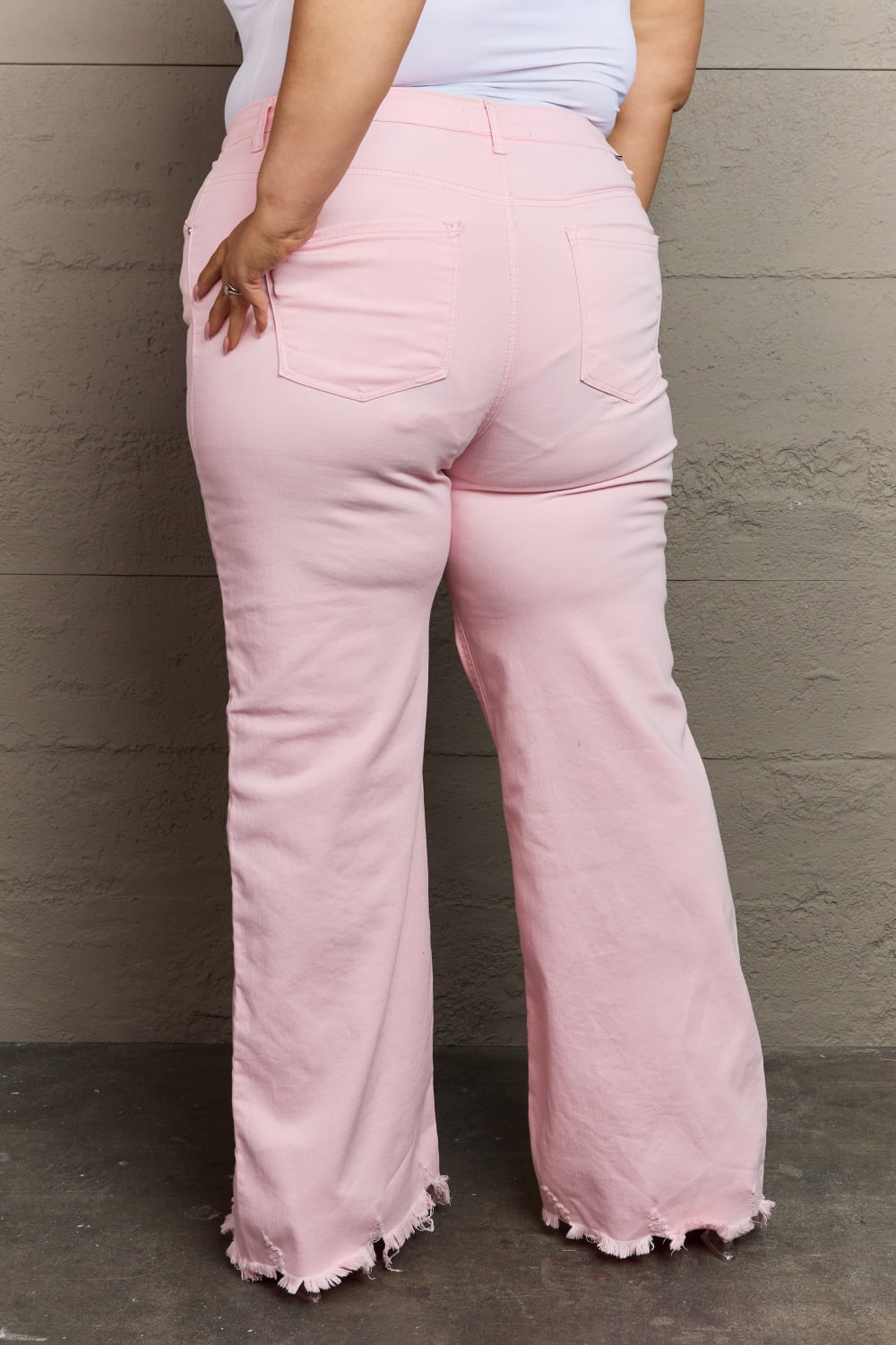 Raelene - High Waist Wide Leg Jeans in Light Pink